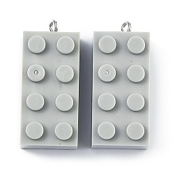 Light Grey Opaque Acrylic Pendants, with Platinum Iron Loop, Long Rectangle Building Block Charms, Light Grey, 36x16x11.5mm, Hole: 1.5mm