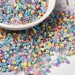 Colorful Opaque & Transparent Inside Colours Glass Seed Beads, Round Hole, Round & Tube, Colorful, 1.5~9x2~3x2~3mm, Hole: 0.8~1mm, about 450g/bag