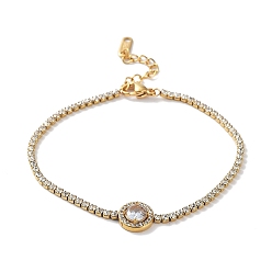 Плоский Круглый Браслет с фианитами, с вакуумным покрытием PVD золотистого цвета 304 нержавеющая сталь стразы чашки цепи, плоско-круглые, 7-1/2 дюйм (18.9 см), Кулон : 10.5 мм