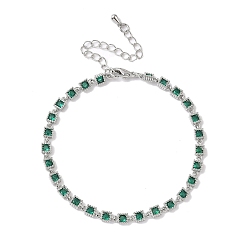 Зеленый Браслеты с квадратными звеньями из кубического циркония, украшения из латуни для женщин, Реальная платина, зелёные, 6-5/8 дюйм (16.7 см)