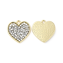 Crystal Rhinestone Pendants, with Light Gold Plated Brass Findings, Heart, Cadmium Free & Lead Free, Crystal, 19x19x3mm, Hole: 1.8mm