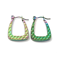 Rainbow Color Ion Plating(IP) Rainbow Color 304 Stainless Steel Trapezoid Hoop Earrings for Women, 23x17x3mm, Pin: 0.8mm