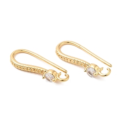 Real 18K Gold Plated Brass Earring Hooks, Ear Wire, with Glass, Real 18K Gold Plated, 19x7mm, Hole: 1.4mm