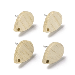 Teardrop Natural Ash Wood Stud Earring Findings, with 304 Stainless Steel Pin, Teardrop, Teardrop, 12x8mm