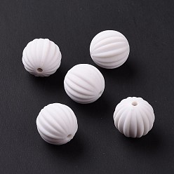 White Rubberized Style Acrylic Beads, Grooved Round, White, 16~16.5mm, Hole: 2mm, 200pcs/500g