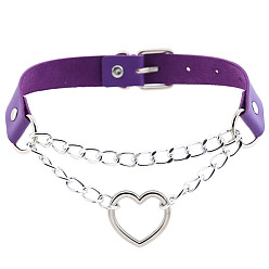purple Stylish Heart-Shaped Chain Collar Necklace for Fashionable Trendsetters