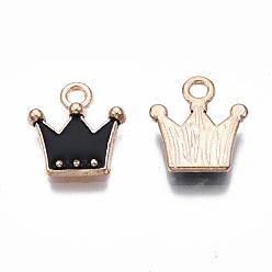 Black Alloy Charms, Cadmium Free & Lead Free, with Enamel, Crown, Light Gold, Black, 11.5x10.5x2mm, Hole: 1.5mm
