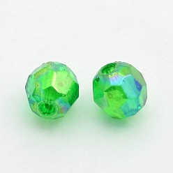 Green Eco-Friendly Transparent Acrylic Beads, Faceted, Round, AB Color, Green, 8mm, Hole: 1.5mm, about 2000pcs/500g