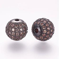 Bronze Micro en laiton pavent des perles cubes de zircone, ronde, gris anthracite, 10mm, Trou: 2mm