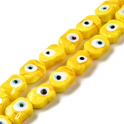 Gold Handmade Evil Eye Lampwork Beads Strands, Oval, Gold, 13~14x9.5~10x5~6mm, Hole: 1.4mm, about 28pcs/strand, 14.88 inch(37.8cm)