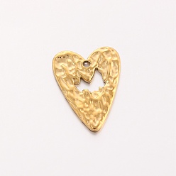 Golden 304 Stainless Steel Pendants, Textured, Heart Charm, Golden, 28x20mm