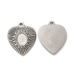 Stainless Steel Color Valentine's Day 304 Stainless Steel Pendant Cabochon Settings, Heart Charms, Stainless Steel Color, Tray: 5.5x7.5mm, 23x18.5x1.5mm, Hole: 1.6mm