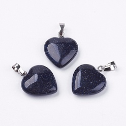 Синий Драгоценный Камень Синтетический синий авантюрин подвески, сердце, с латунной фурнитурой , платина, 22~23x20~20.5x6~7.5 мм, отверстие : 5x8 мм