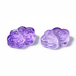 Lilas Perles de verre peintes par pulvérisation transparent, nuage de bon augure, lilas, 9x13.5x4mm, Trou: 1mm