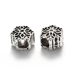 Antique Silver Tibetan Style Alloy European Bead Enamel Settings, Large Hole Beads, Lead Free, Snowflake, Antique Silver, 11x11x8mm, Hole: 4.5mm, about 350pcs/1000g