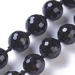 Black Agate Natural Black Agate Beads Strands, Faceted, Round, 18~18.5mm, Hole: 2mm, about 20pcs/strand, 17 inch(43cm)