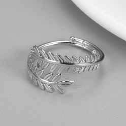 Platinum 925 Sterling Silver Leaf Open Ring Adjustable Women's Fashion Jewelry
