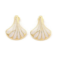 Белый PVD вакуумное покрытие золото 304 серьги-гвоздики из нержавеющей стали для женщин, с эмалью, вентилятор, белые, 26x22.5 мм