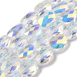Clear AB Electroplate Glass Beads Strands, AB Color, Faceted, Oval, Clear AB, 10x8x5mm, Hole: 1.2mm, about 37pcs/strand, 15.75 inch(40cm)