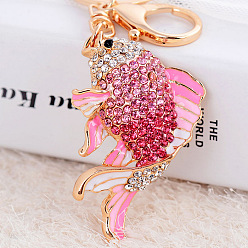 Year after year, there are pink fish Sparkling Diamond Fox Car Keychain Women's Bag Charm Metal Keyring Gift