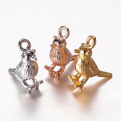 Mixed Color Brass Charms, Bird, Mixed Color, 14x12x5mm, Hole: 1mm