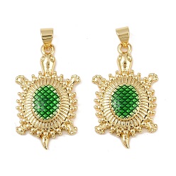 Зеленый Латунь эмаль подвески, долговечный, без кадмия и без свинца, стойки покрытие, реальный 18 k позолоченный, черепаховый шарм, зелёные, 29.5x17.5x5 мм, отверстие : 3.5x3 мм