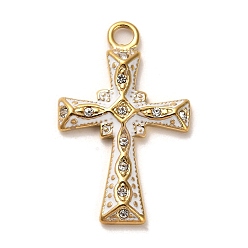 Clear Real 18K Gold Plated 304 Stainless Steel Pendants, with Rhinestone, Cross, Clear, 33x20.5x3mm, Hole: 2.5mm