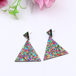 Colorful Glitter Acrylic Triangle Dangle Stud Earrings for Party, Colorful, 10mm