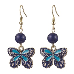 Lapis Lazuli Alloy Enamel Butterfly Dangle Earrings, with Natural Lapis Lazuli Beads, 48x22mm