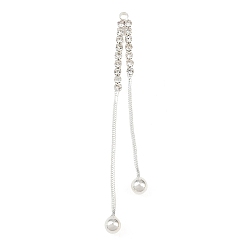 Silver Brass Micro Pave Clear Cubic Zirconia Big Pendants, Tassel with Round Charms, Silver, 53x3x4mm, Hole: 1.5mm
