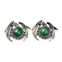 Malachite Synthetic Malachite Pendants, Dragon Charms, with Rack Plating Antique Silver Tone Alloy Findings, Cadmium Free & Lead Free, 40x48x12mm, Hole: 9x6mm