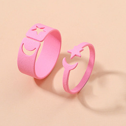 Star and Moon Romantic Pink Hollow Dolphin Animal Ring Set for Couples - Stackable, Unique Design