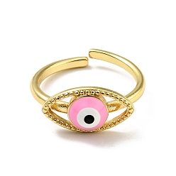 Ярко-Розовый Эмалированное кольцо-манжета с конским глазом, позолоченные латунные украшения для женщин, без кадмия и без свинца, ярко-розовый, размер США 7 1/2 (17.7 мм)