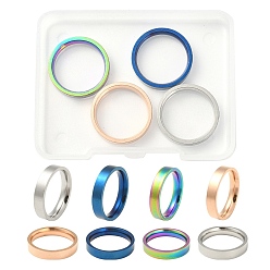 Mixed Color 4Pcs 4 Colors 201 Stainless Steel Plain Band Finger Rings Set for Women, Mixed Color, US Size 6 1/2(16.9mm), 1Pc/color