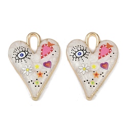 Разноцветный Подвески из эмали и сплава, долговечный, стойки покрытие, реальный 18 k позолоченный, сердце, злые глаза, красочный, 34.5x25.5x5 мм, отверстие : 9x3.5 мм