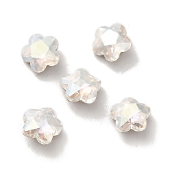 Crystal K9 Glass Rhinestone Cabochons, Pointed Back & Back Plated, Faceted, Plum Blossom, Crystal, 8x4mm
