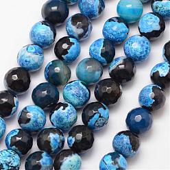 Deep Sky Blue Natural Fire Crackle Agate Bead Strands, Round, Grade A, Faceted, Dyed & Heated, Deep Sky Blue, 10mm, Hole: 1mm, about 37pcs/strand, 15 inch