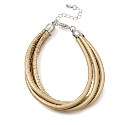 Wheat Microfiber Leather Multi-strand Cord Bracelets Makings, with Brass Findings and 202 Stainless Steel Lobster Claw Clasps, Platinum, Wheat, 7.48 inch(19cm)