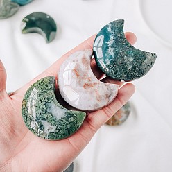 Moon Natural Moss Agate Home Display Decorations, Energy Stone Ornaments, Moon, 50~60mm