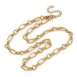 Настоящее золото 18K Ионное покрытие (ip) 304 ожерелья из нержавеющей стали с овальными и кольцевыми звеньями для женщин, реальный 18 k позолоченный, 17.52 дюйм (44.5 см)