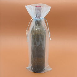 Light Cyan Rectangle Organza Drawstring Gift Bags, Wine Storage Bags, Light Cyan, 38x15cm