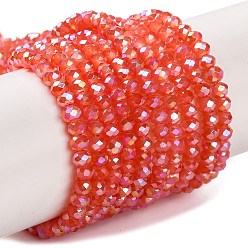Помидор Запекание гальванических нитей стеклянных бусин, AB цвет, граненые, рондель, помидор, 4x3 мм, отверстие : 1 мм, около 105~110 шт / нитка, 38~39 см