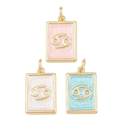 Cancer Brass Enamel Pendants, Rectangle Charms, Rack Plating, Cadmium Free & Lead Free, Long-Lasting Plated, Golden, Cancer Charms, 17.5x11x2mm, Hole: 3mm