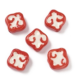 Красный Фарфоровые бусины ручной работы, квадратный, яркие глазированный фарфор, красные, 19~19.5x19~19.5x7.5~8 мм, отверстие : 2 мм