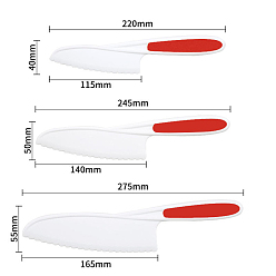 Red Plastic Cake Knife, with Thermo-Plastic-Rubber, Kitchen Baking Tool, Red, 220~275x40~55mm, 3pcs/set