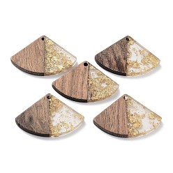 Gold Wood and Resin Pendants, with Gold Foil or Silver Foil, Fan Shaped, Gold, 26x38x3.7mm, Hole: 2mm