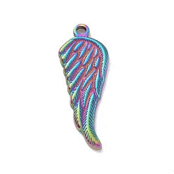 Rainbow Color Vacuum Plating 304 Stainless Steel Pendants, Wing, Rainbow Color, 26x10x1.5mm, Hole: 1.5mm