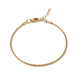 Golden Ion Plating(IP) 304 Stainless Steel Bone Rope Chain Bracelet for Women, Golden, 7-1/4 inch(18.4cm), Wide: 1.5mm