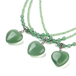 Зеленый Авантюрин Ожерелья с подвесками в форме сердца из натурального зеленого авантюрина, ожерелья из бисера для женщин, 18.70 дюйм (47.5 см)