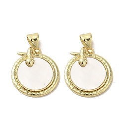 Real 18K Gold Plated Brass Pave Shell Pendants, Flat Round Charms with Snake, Real 18K Gold Plated, 18.5x16.5x3mm, Hole: 3.5x4mm
